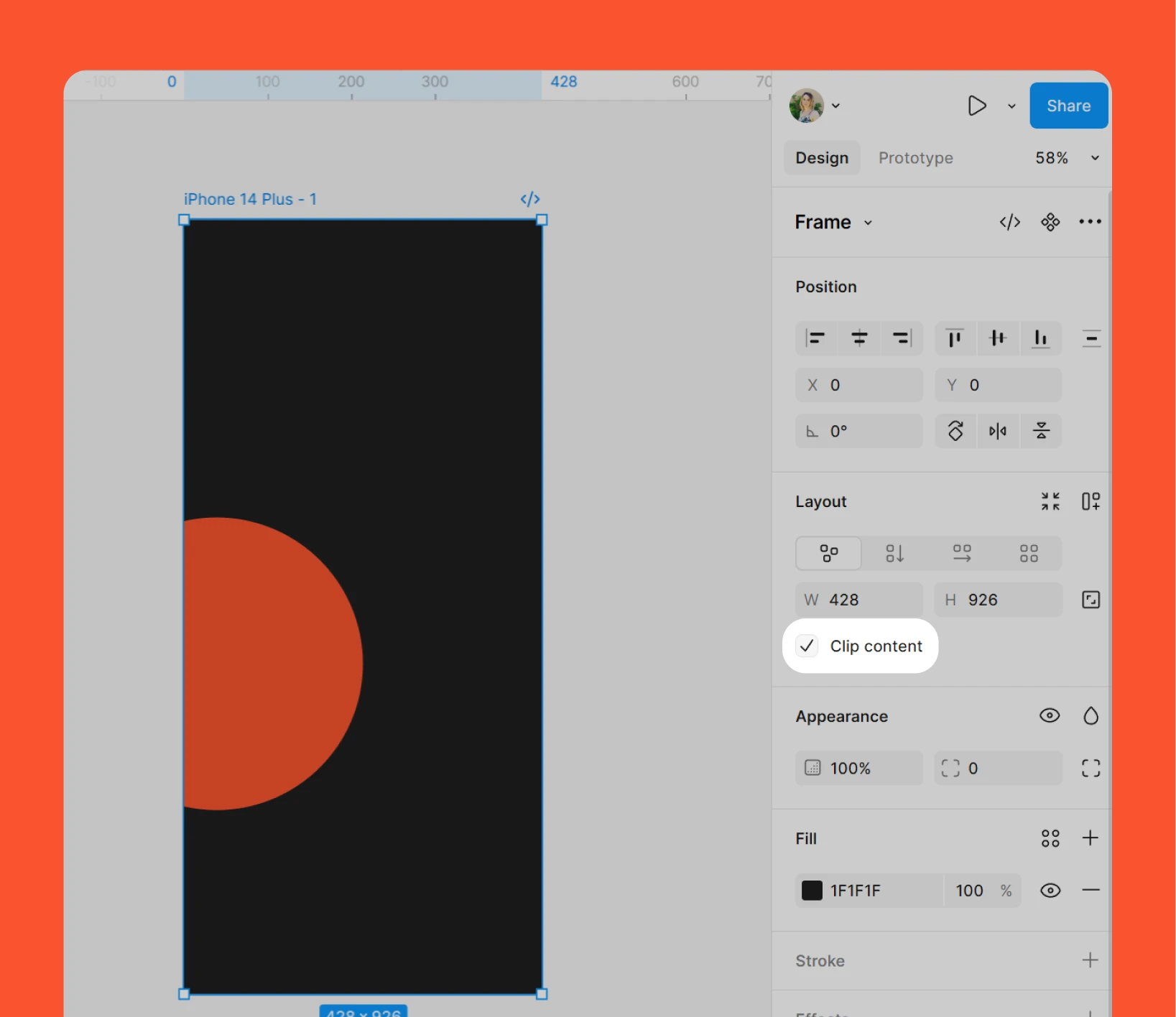 Utiliser clip content sur une frame