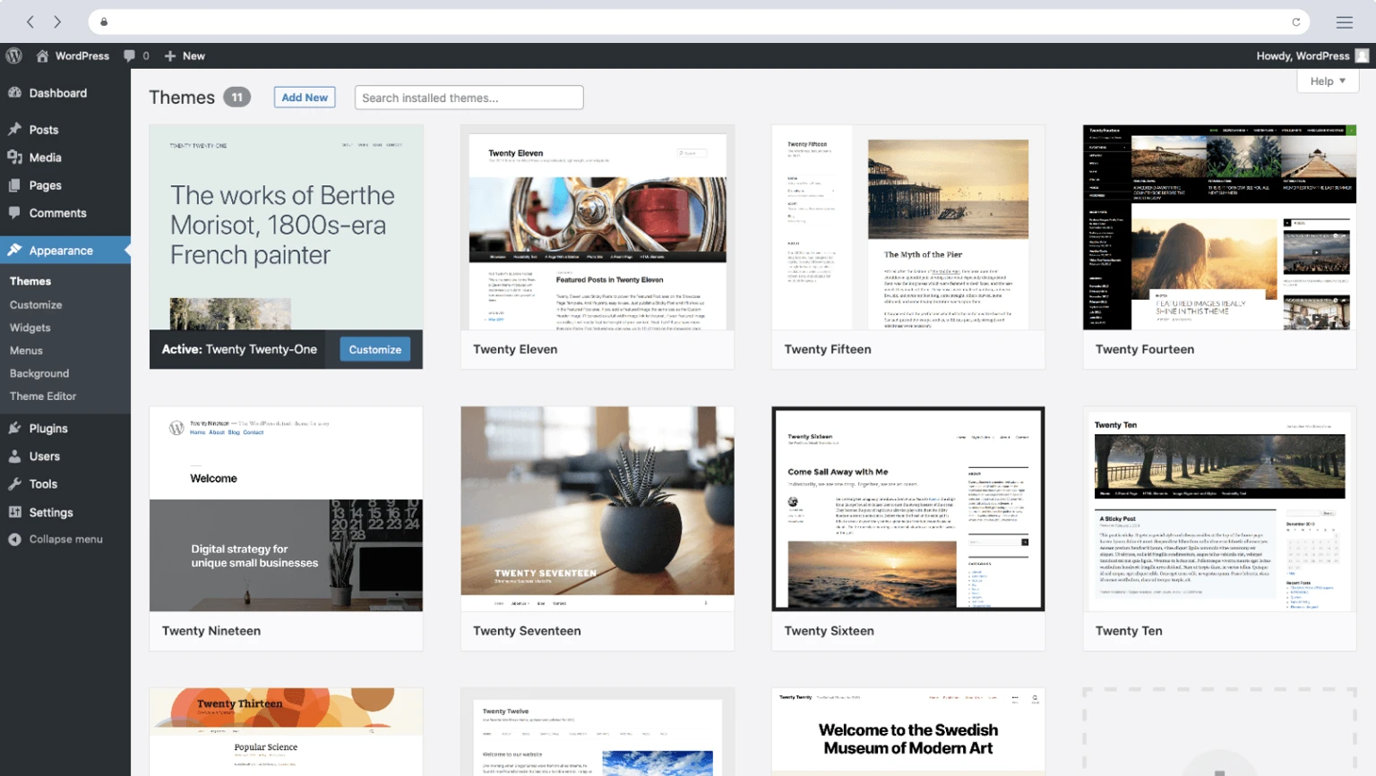 Interface WordPress