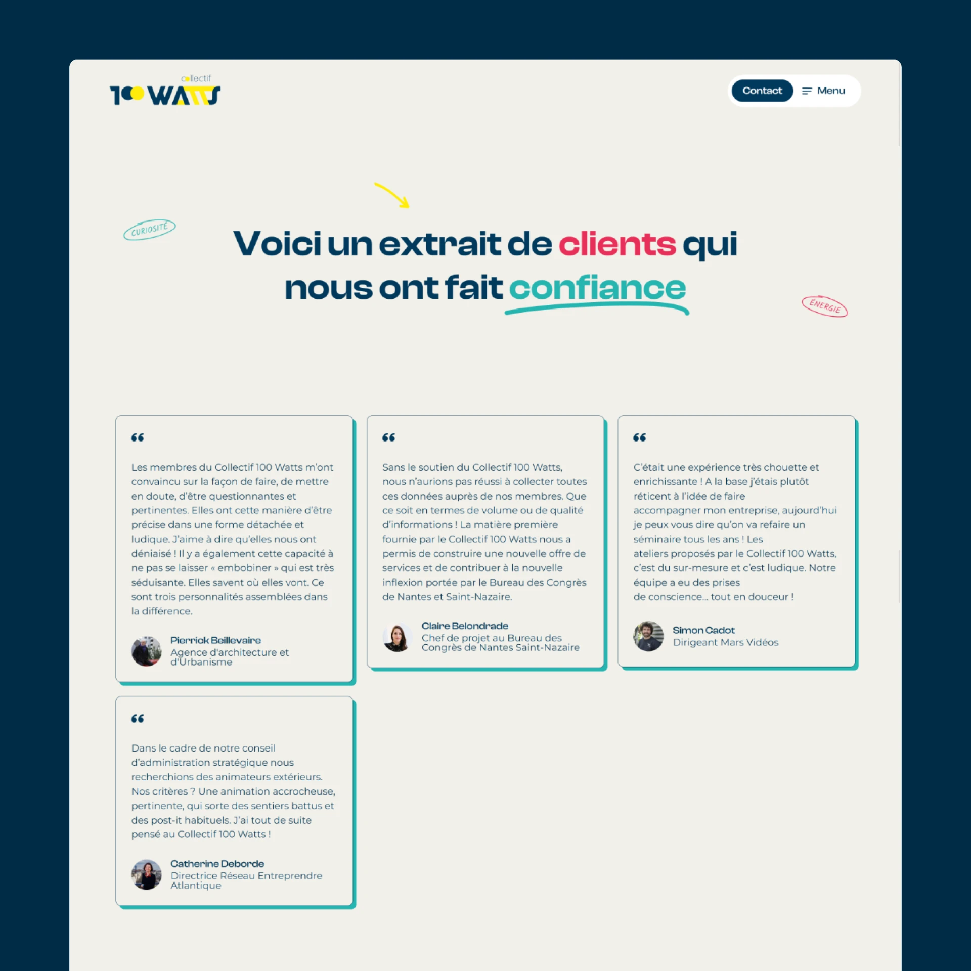 collectif 100 watts site web témoignages clients