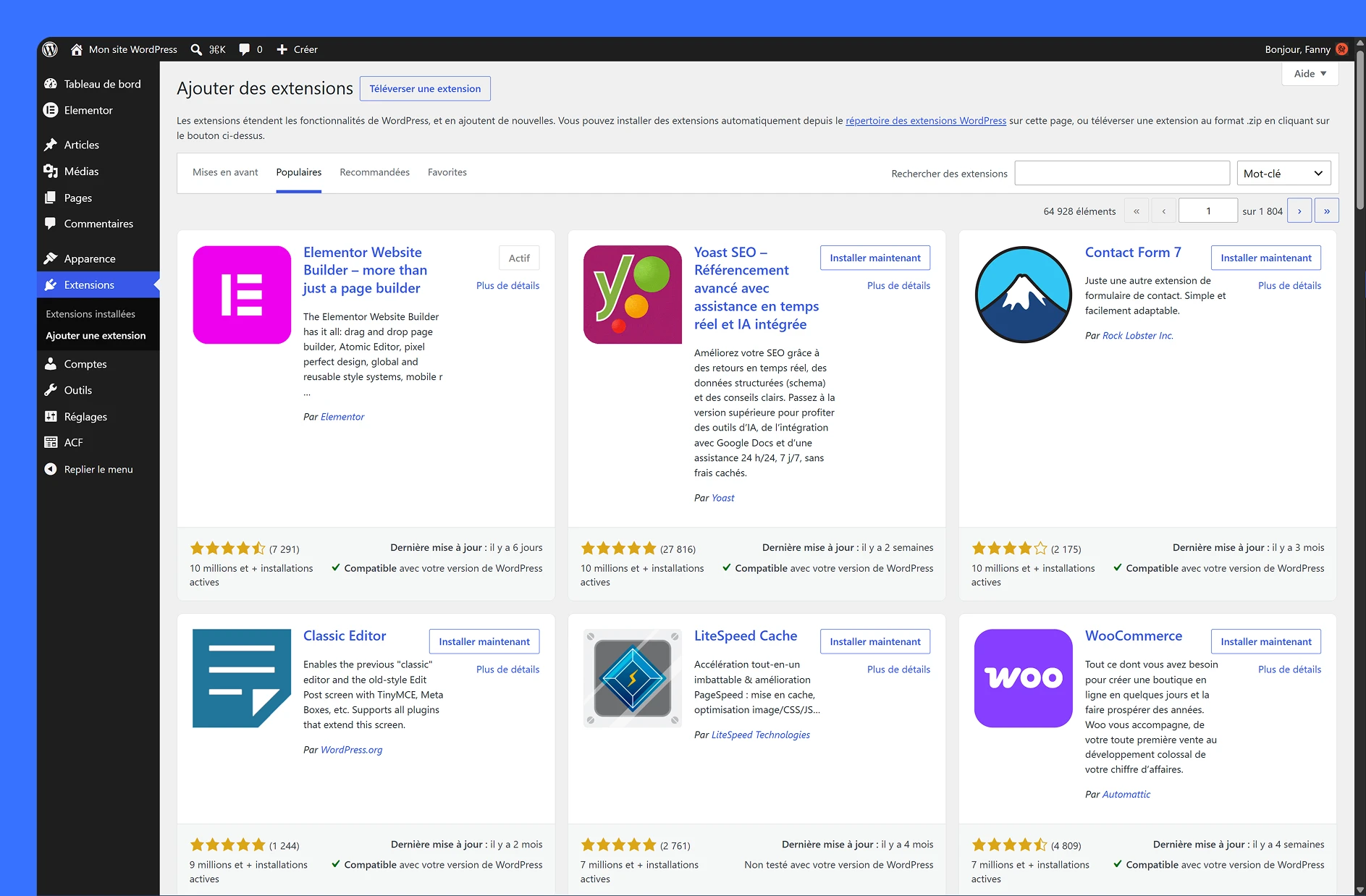 Ajouter une extension WordPress via l'interface administrateur